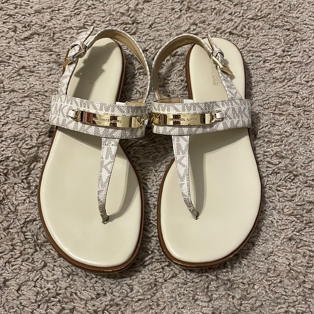 Michael Kors Sandals, white monogram, size 7.5